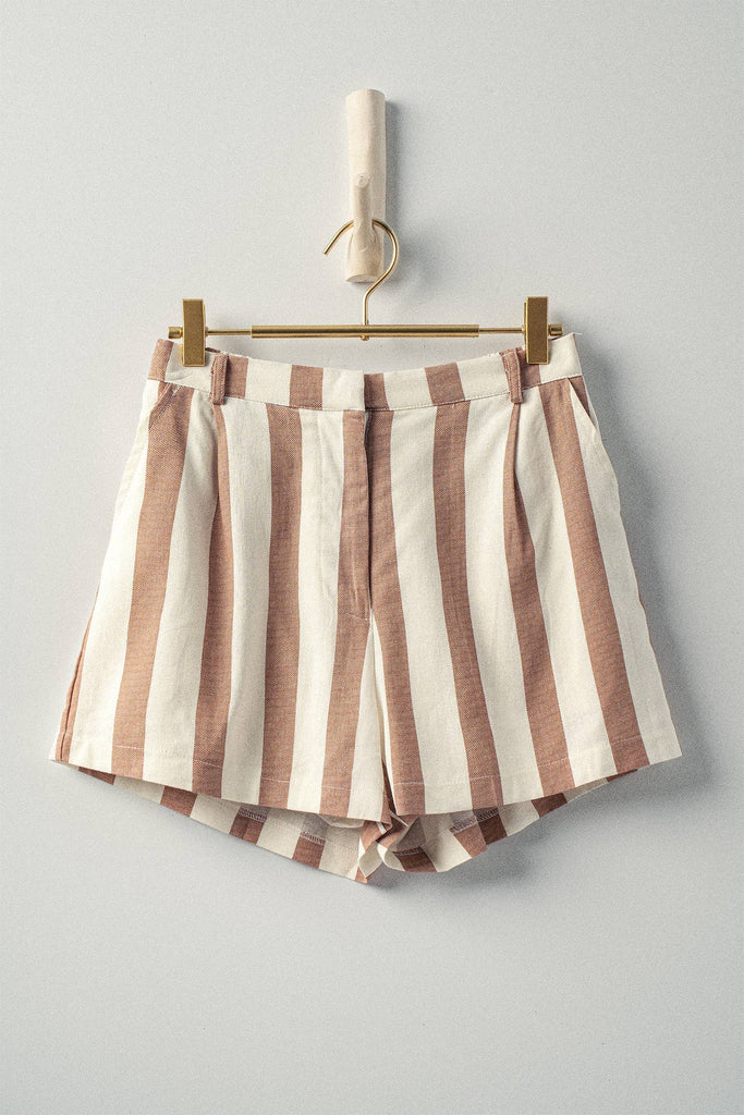 Striped Elastic Linen Shorts