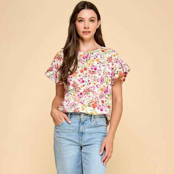 Chasing Blooms Ruffle Sleeve Blouse