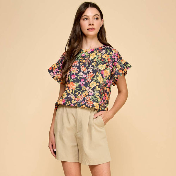 Chasing Blooms Ruffle Sleeve Blouse