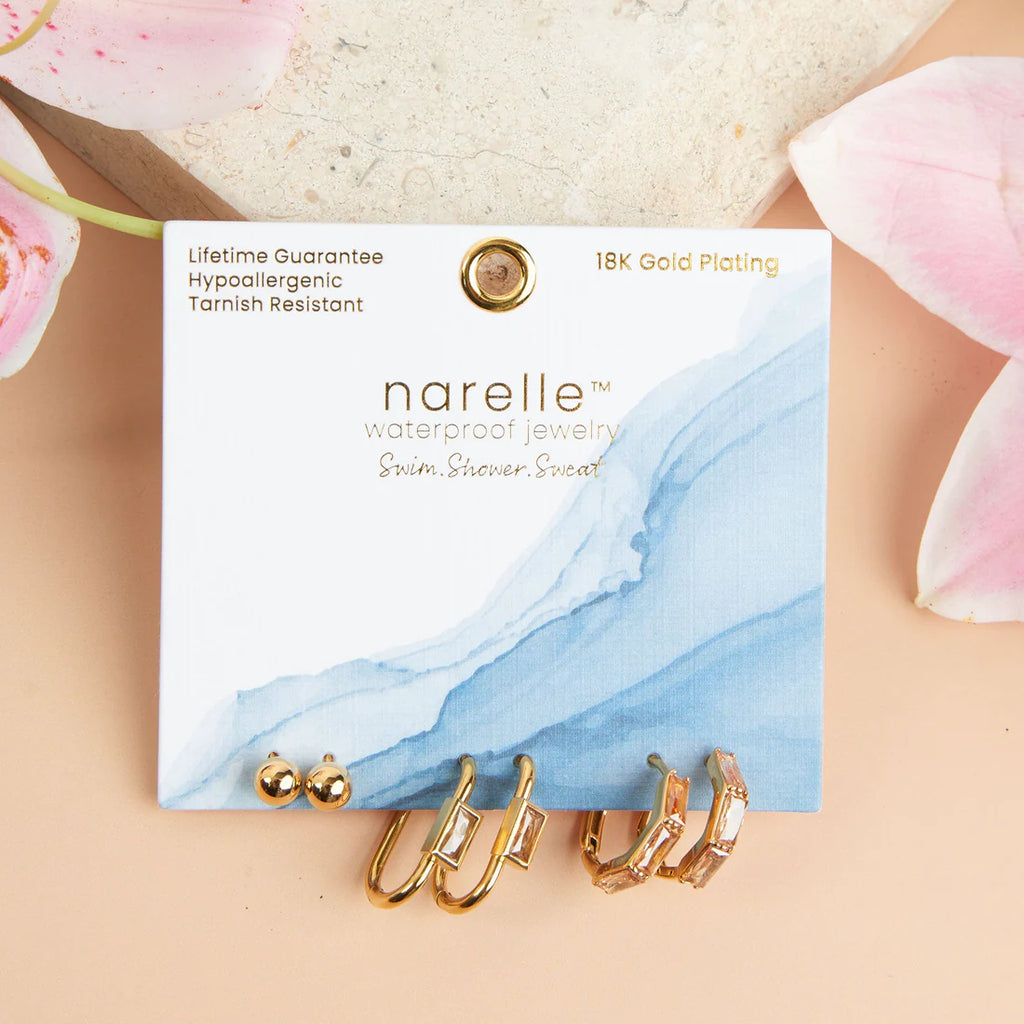 Waterproof Gold Rectangle Hoop Trio
