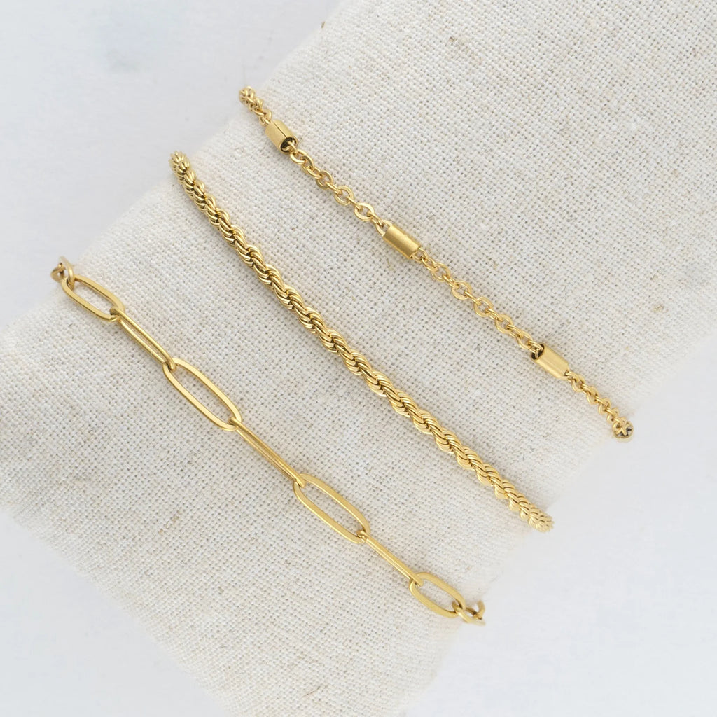 Gold Waterproof Twisted Chain Bracelet Set