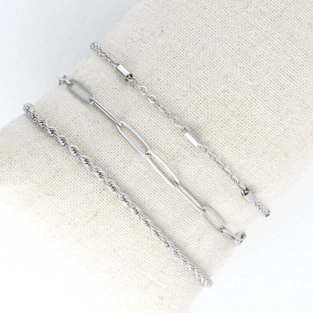 Silver Waterproof Twisted Chain Bracelet Set
