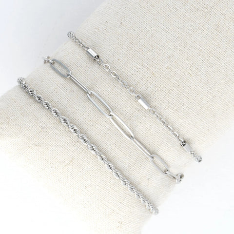 Silver Waterproof Twisted Chain Bracelet Set