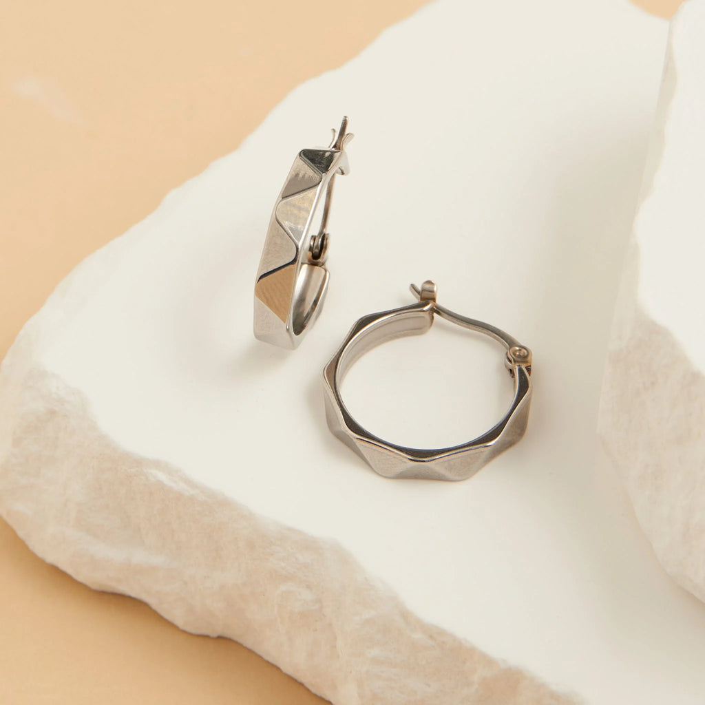 Waterproof Abstract Silver Hoops