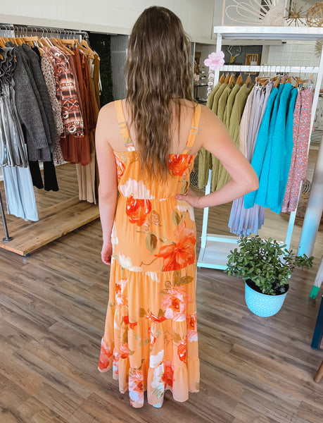 Radiantly Orange Floral Maxi Dress