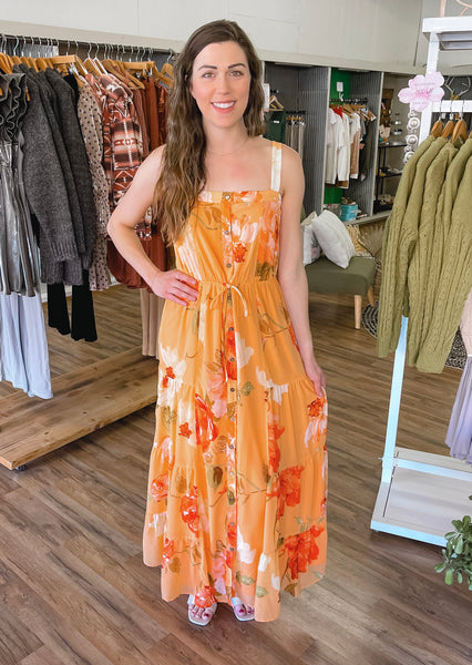 Radiantly Orange Floral Maxi Dress