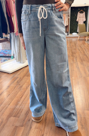 Hidden Drawstring Wide Leg Jeans