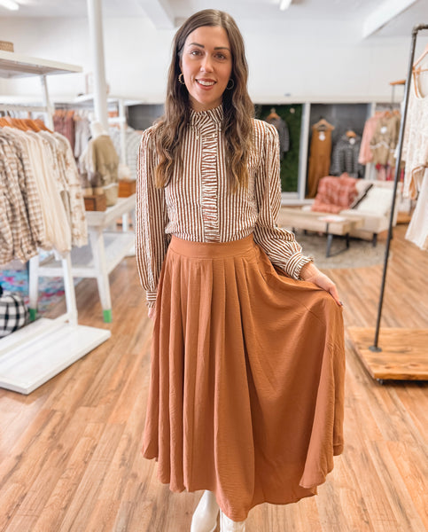 Camel Brown Midi Skirt
