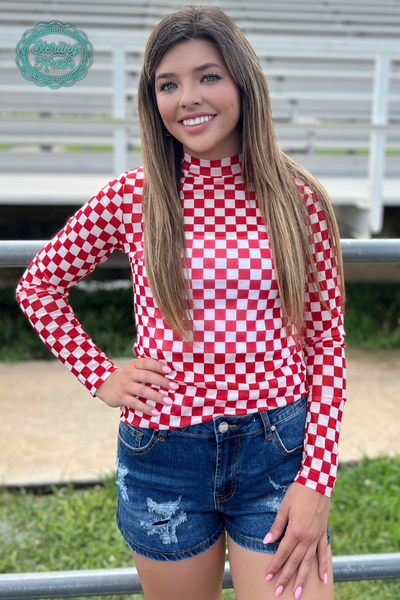 Red & White Checkered Mesh Top