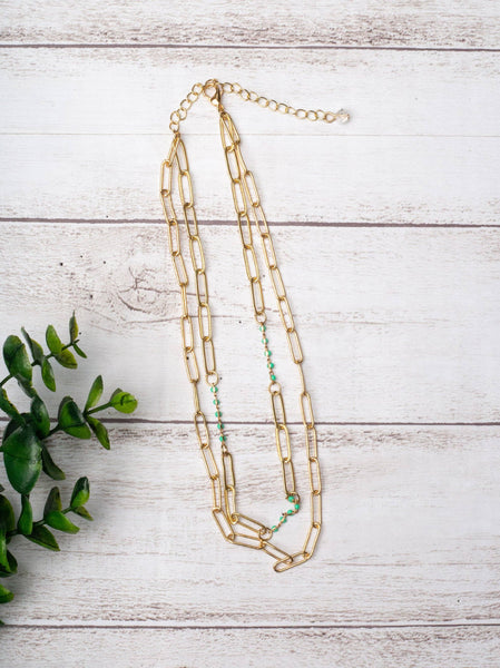 Don’t Call Me Honey Turquoise + Gold Beaded Necklace