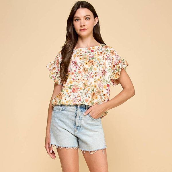 Chasing Blooms Ruffle Sleeve Blouse