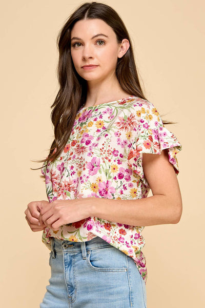 Chasing Blooms Ruffle Sleeve Blouse