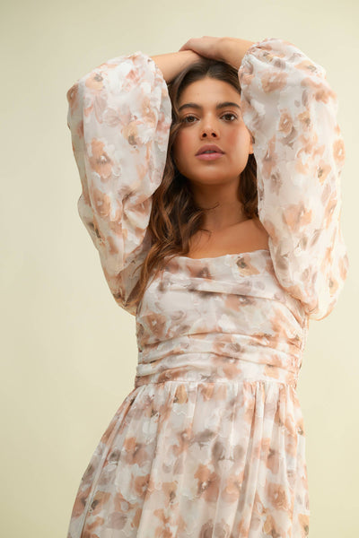 Autumn Florals Square Neck Maxi Dress