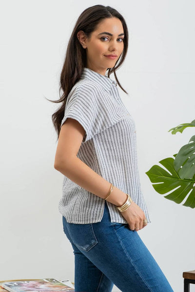 Living In Linen Beige Collared Shirt - Black