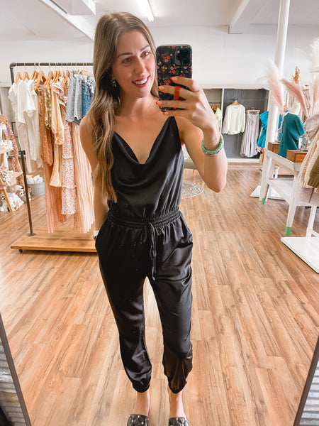 Satin Cowl Neck Jumpsuit [2 Colors]