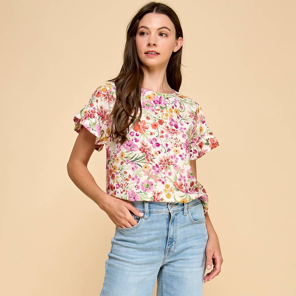 Chasing Blooms Ruffle Sleeve Blouse