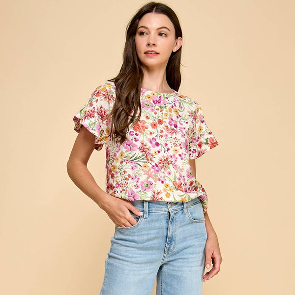 Chasing Blooms Ruffle Sleeve Blouse
