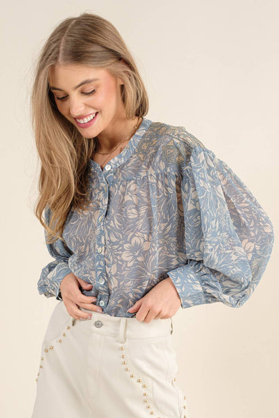 Baby Blues Embroidered Shoulder Blouse