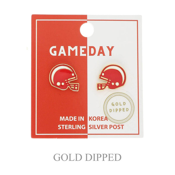Gold Plated Football Helmet Stud Earrings