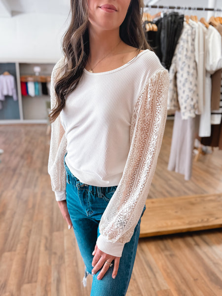 Somebody's Sweetheart Lace Sleeve Top