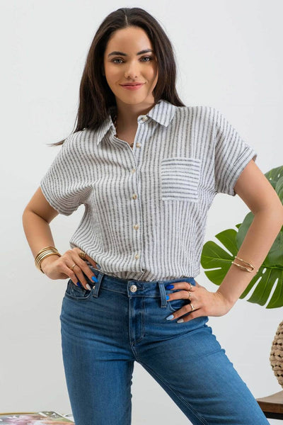Living In Linen Beige Collared Shirt - Black
