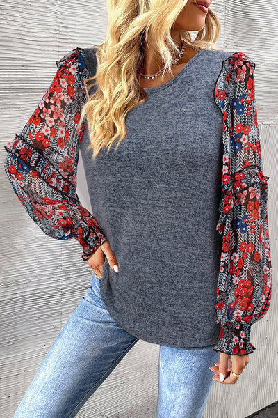 Floral Frill Holiday Blouse