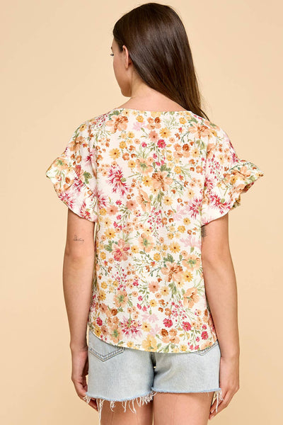 Chasing Blooms Ruffle Sleeve Blouse