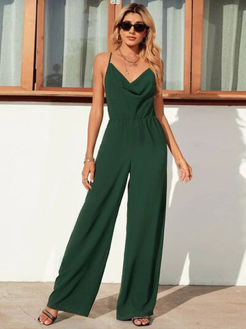 Green Cutout Wide Leg Jumpsuit