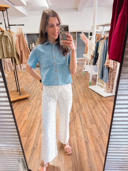 Blue Ditsy Floral Wide Leg Jeans