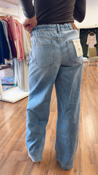 Hidden Drawstring Wide Leg Jeans
