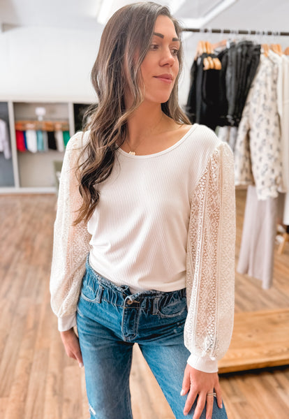 Somebody's Sweetheart Lace Sleeve Top