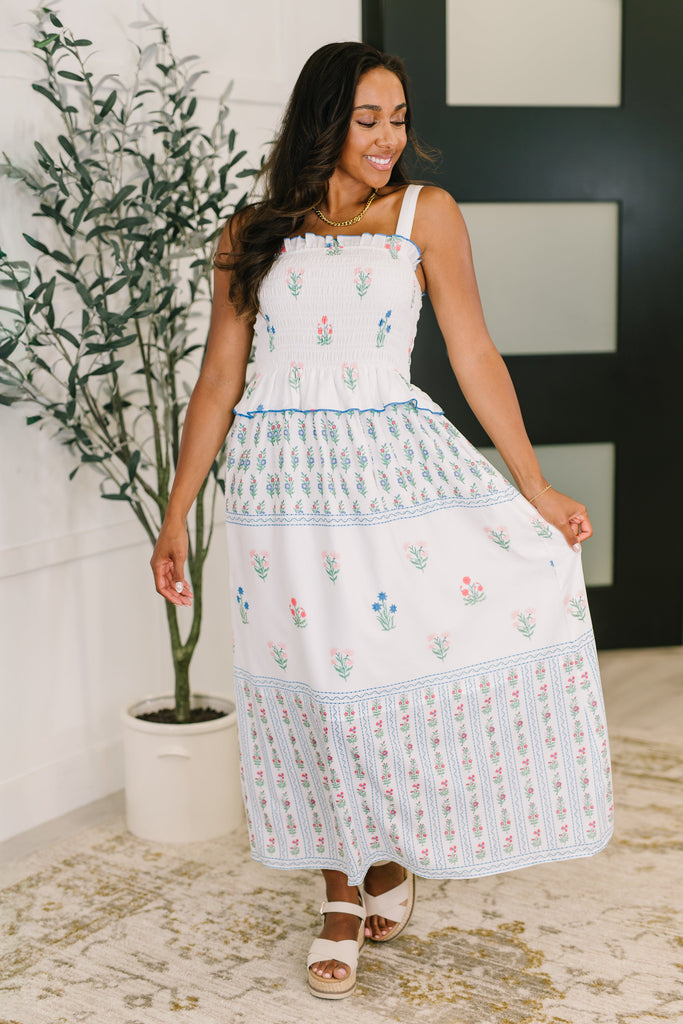 Online Exclusive | Eager Anticipation Mixed Print Midi Dress