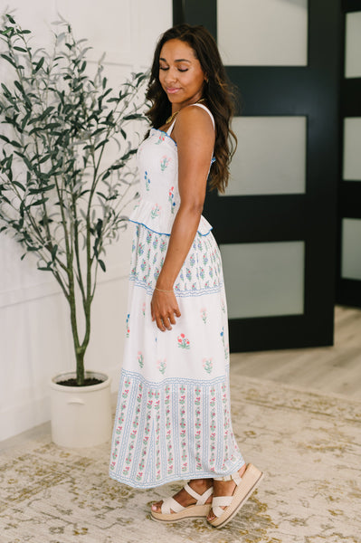 Online Exclusive | Eager Anticipation Mixed Print Midi Dress