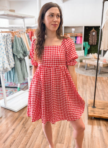 Red, White & Cute Gingham Dress