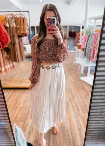 Already There Pleated Midi Skirt