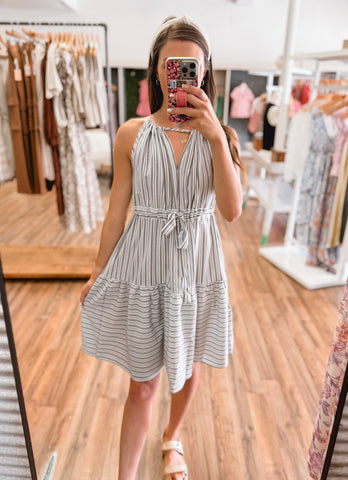 Belted Striped Tank Dress