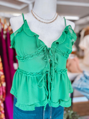 The Kelly Green Ruffle Tank