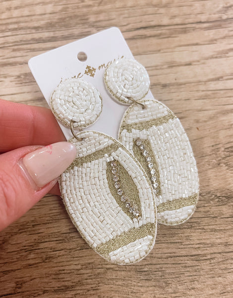 Beaded Gold + White Football Earrings