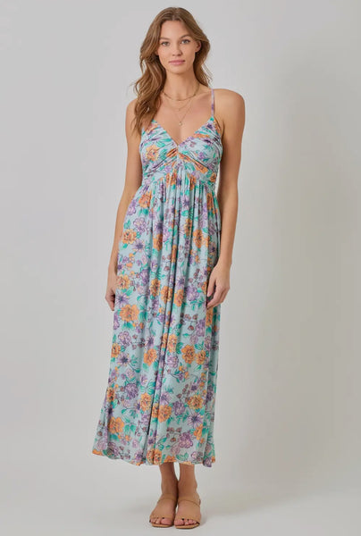 Sunset Blooms Midi Dress | Pale Blue
