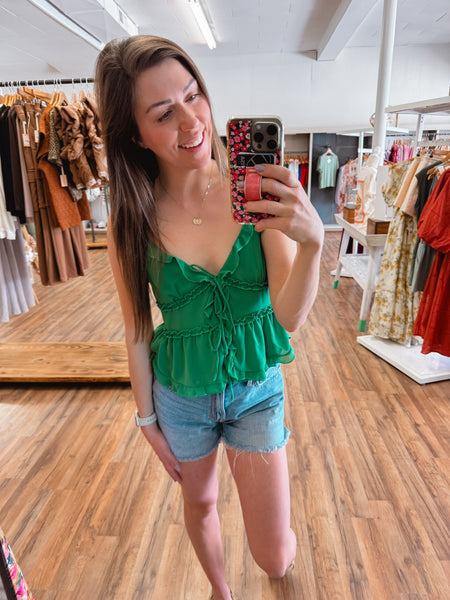 The Kelly Green Ruffle Tank