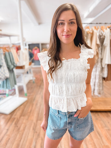 Summer Romance Ruched Tank Top | White