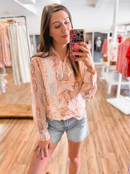 Horseshoes & Ruffles Sheer Blouse