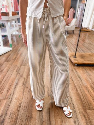 Beige & White Pinstripe Trousers