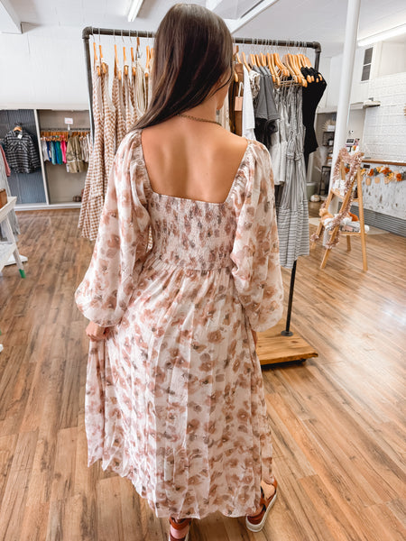 Autumn Florals Square Neck Maxi Dress