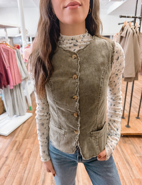 Olive Green Scalloped Corduroy Vest