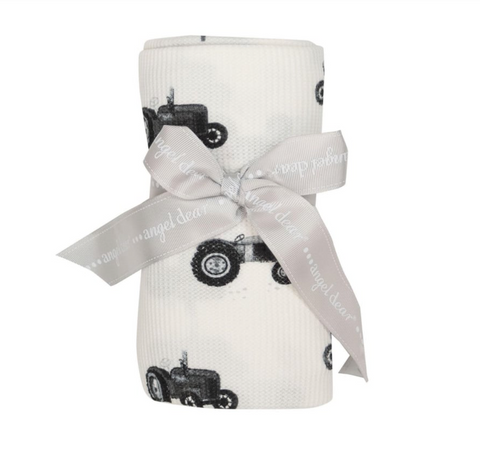 Tractor Waffle Knit Swaddle Blanket