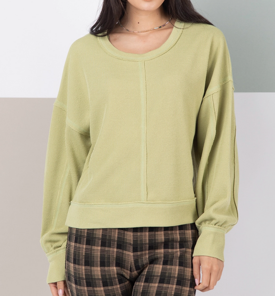 Raw Edge Waffle Knit Top [2 Colors]