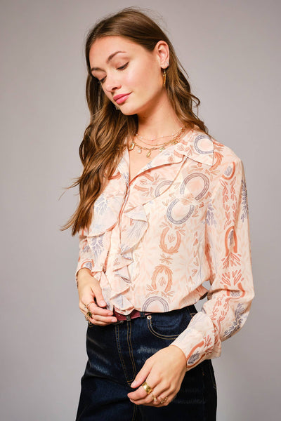 Horseshoes & Ruffles Sheer Blouse