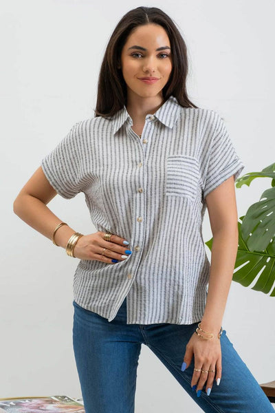 Living In Linen Beige Collared Shirt - Black