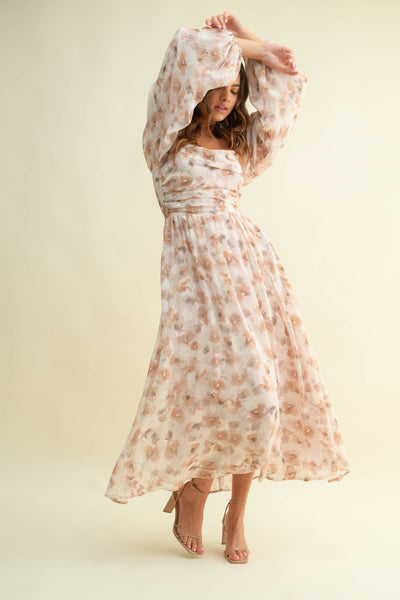 Autumn Florals Square Neck Maxi Dress